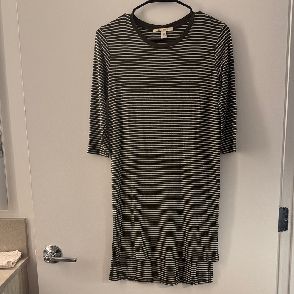 Miami Black and White Striped Long Sleeve Dress